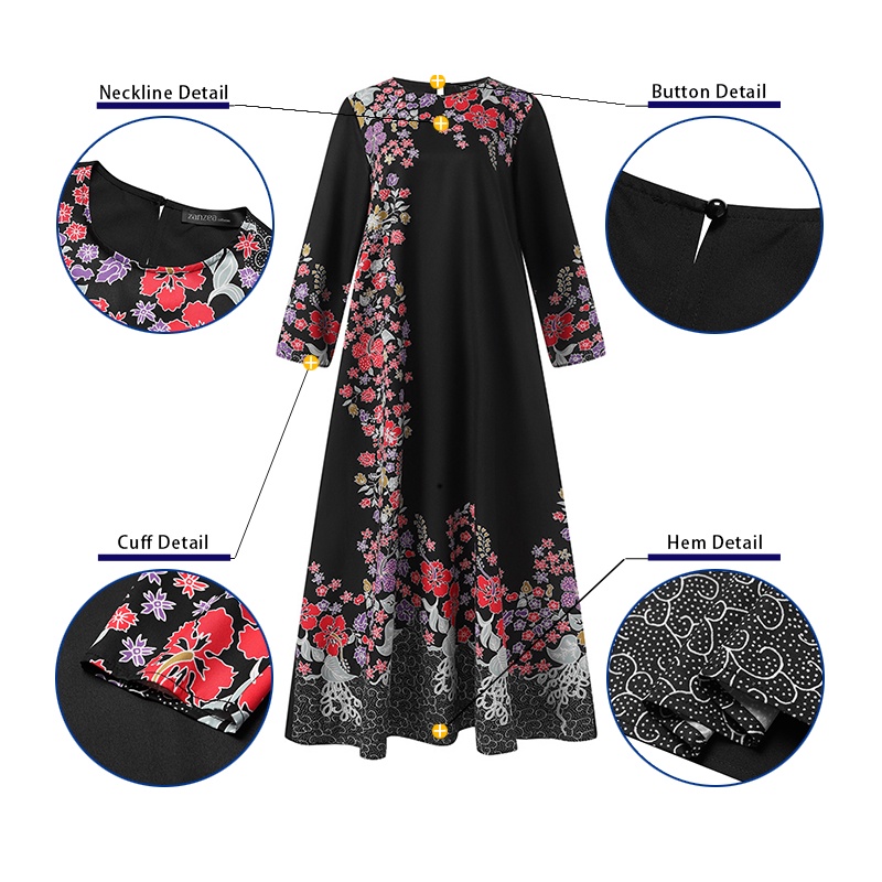 Đầm maxi ZANZEA tay dài cổ tròn in họa tiết hoa thời trang tùy chọn màu sắc dành cho nữ