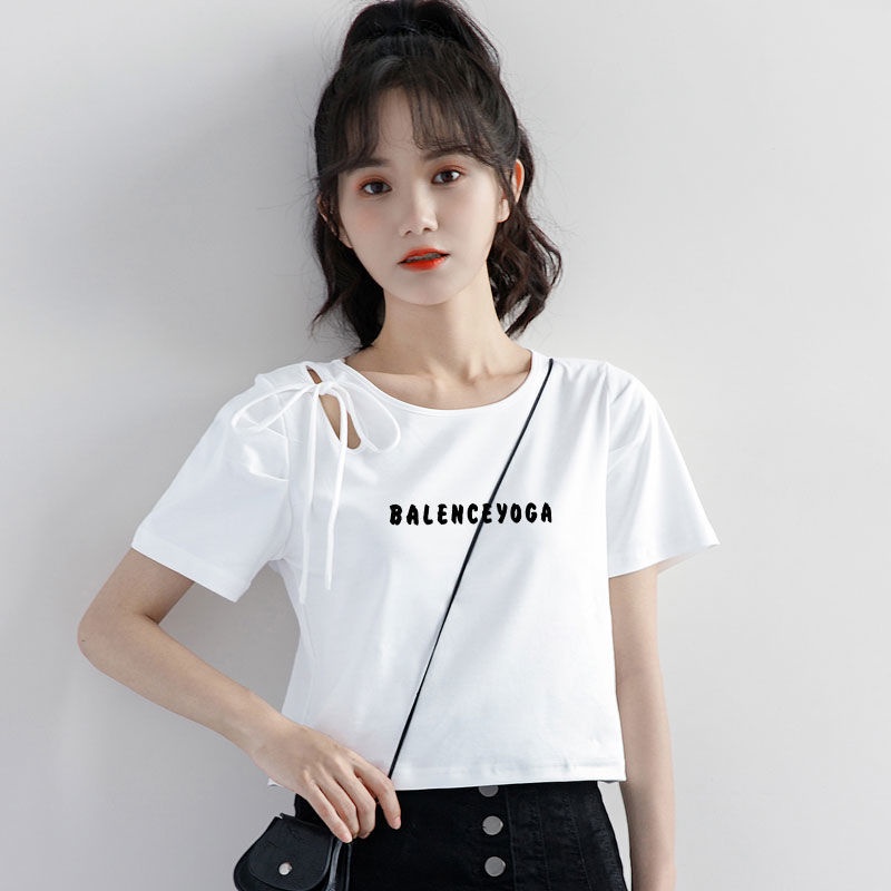 AMOI Áo Thun Dáng Ngắn Phối Rách Thời Trang 2022 Cho Nữ