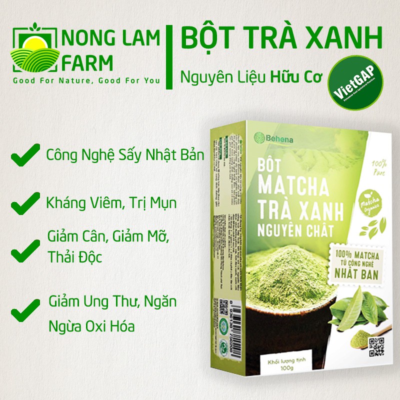 Bột trà xanh Matcha Behena - Giúp giảm cân, thải độc, kháng miêm, giảm mụn - Công nghệ Nhật Bản - Hộp 50g