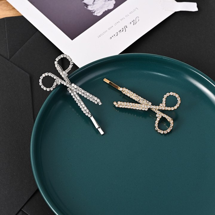 Kẹp Tóc Đính Đá Hình Cây Kéo _phong cách quý cô
