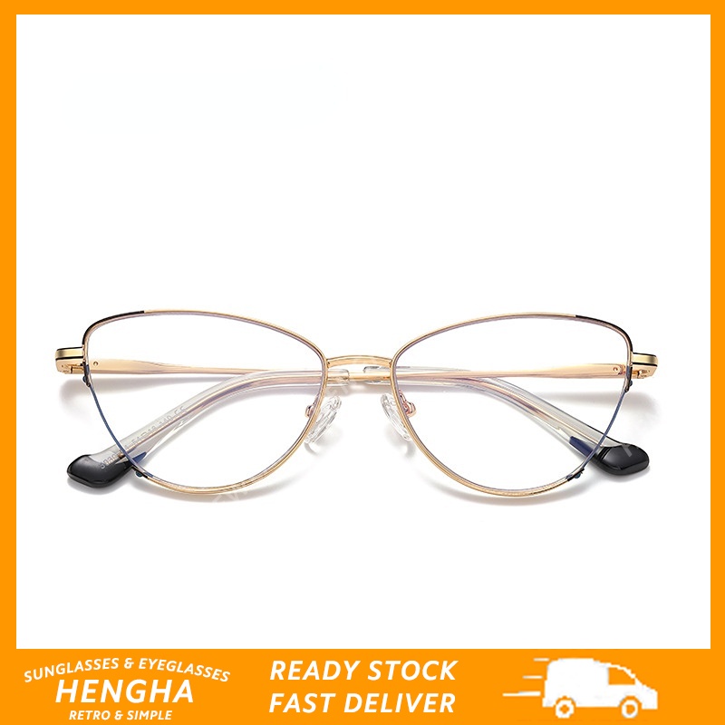 Mắt Kính Gọng Kim Loại Hình Mắt Mèo Chống Ánh Sáng Xanh Thời Trang Retro Cho Nữ