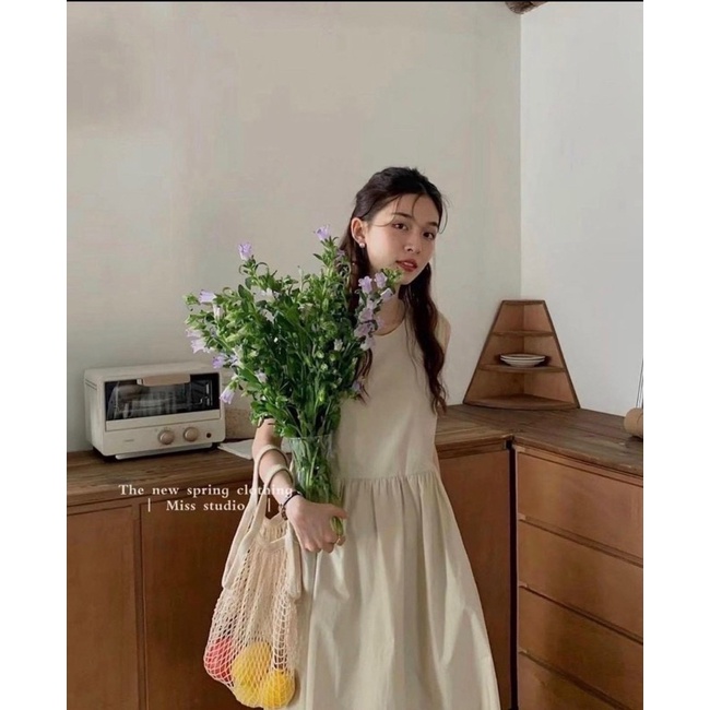 [Hàng sẵn] VÁY SÁT NÁCH KÈM KHĂN THUỶ THỦ HAI MÀU TRẮNG BE
