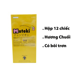 Bao cao su Muteki Vàng hương chuối, trơn - hộp 12 chiếc