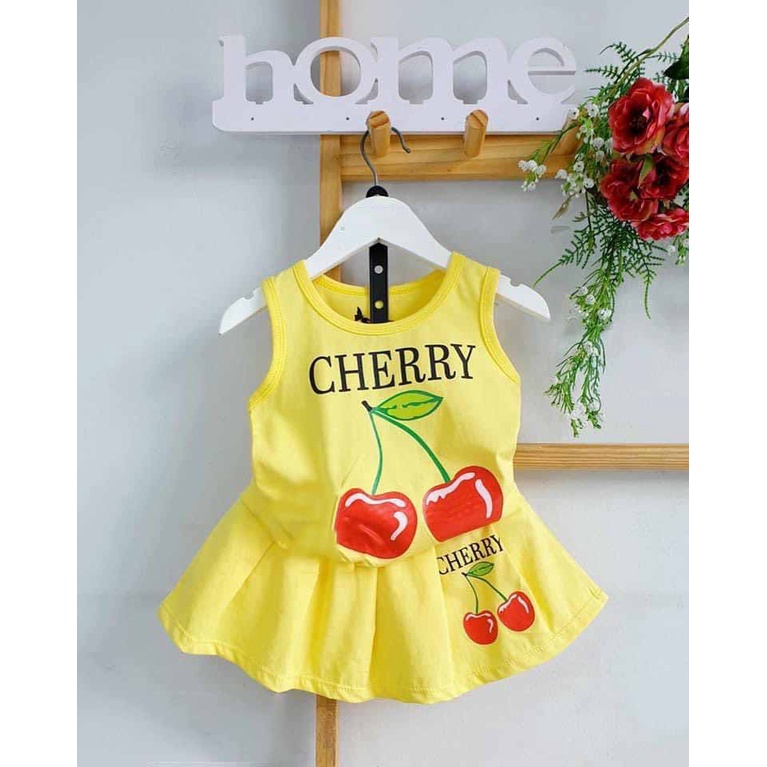 [HOT] SET ÁO KÈM CHÂN VÁY XÒE IN HÌNH QUẢ CHERRY CHẤT COTTON MỀM MÁT SIÊU CƯNG CHO BÉ 8-18KG. VIDEO THẬT. BIBO BABY SHOP