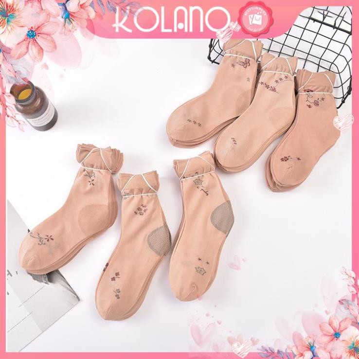 Tất vớ nữ KOLANO tất nữ cổ cao da chân họa tiết hoa co giãn đi giày búp bê, giày thể thao chạy bộ, yoga FAS-001325