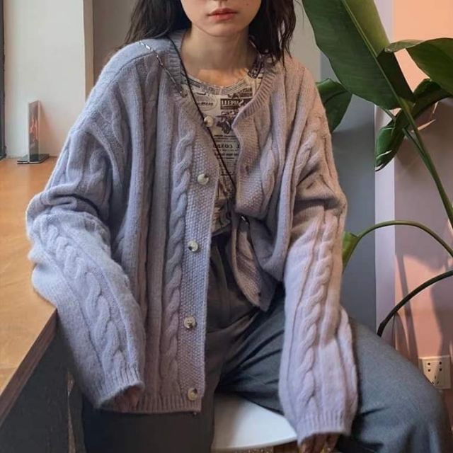 Cardigan len vặn thừng siêu sinh