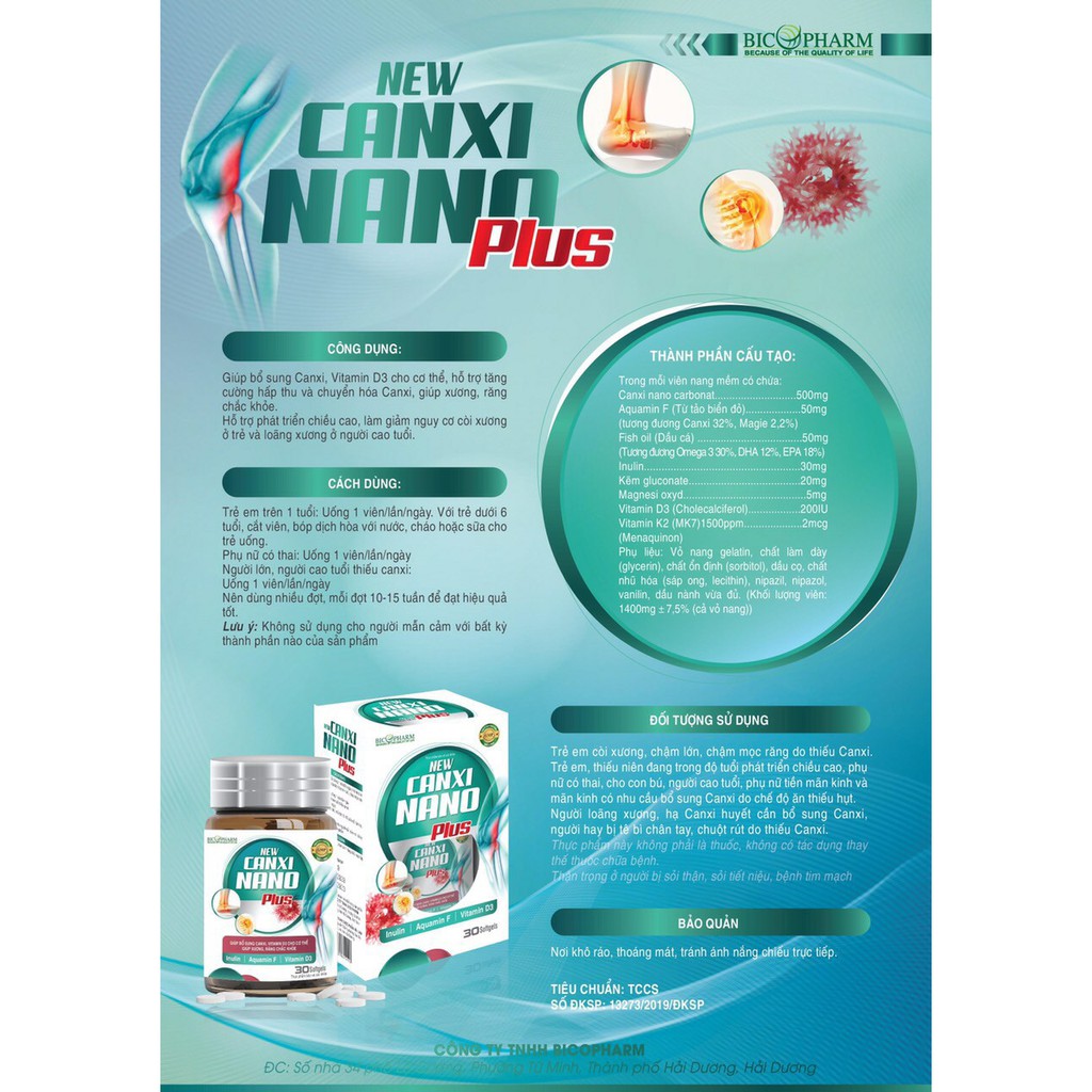 [CHÍNH HÃNG] New Canxi Nano Plus - Tăng cường canxi, VTM D3, giúp chắc xương, răng, chiều cao