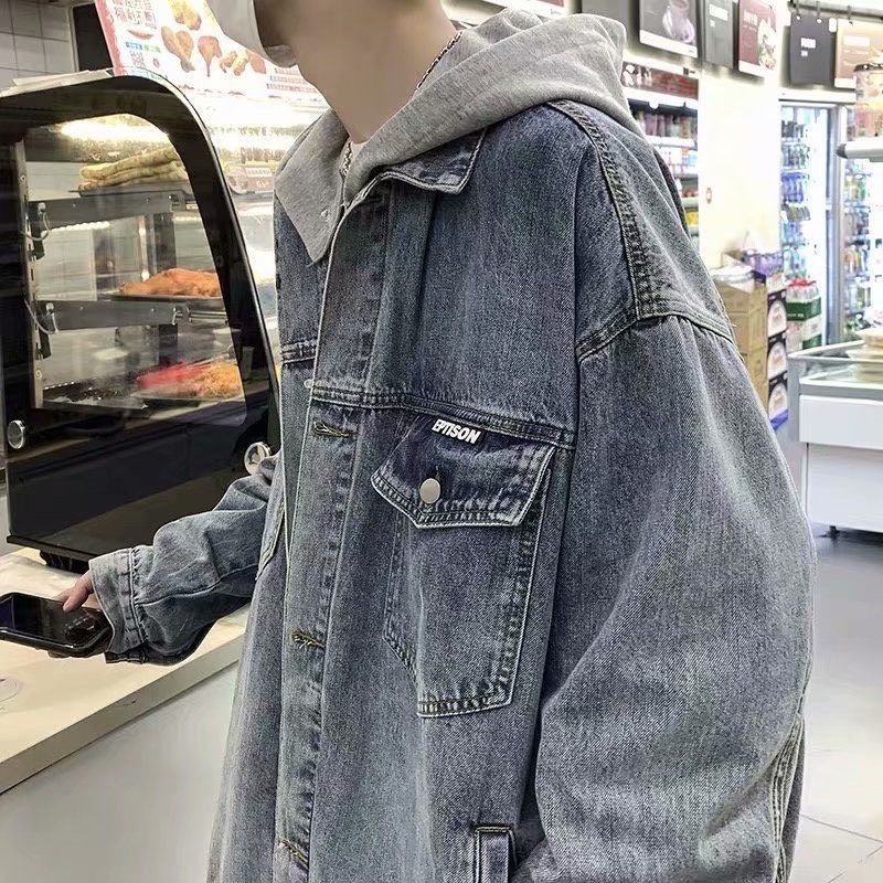 Áo Khoác Jeans Nam Nữ Denim Jacket Hàn Quốc phối nón màu xanh và đen