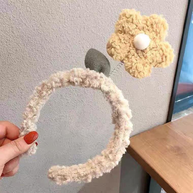 Băng đô rửa mặt bằng nhung lông cừu đính hoa dễ thương sáng tạo