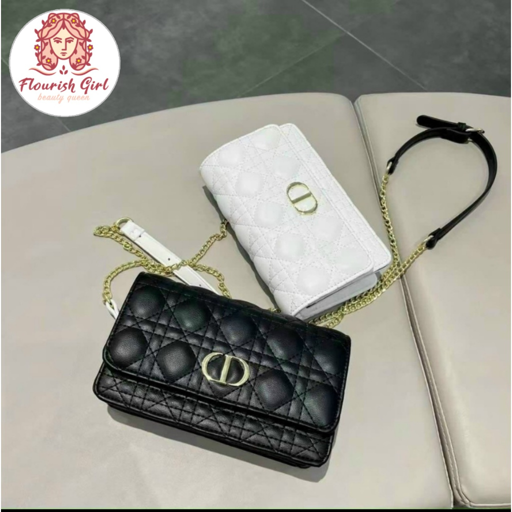 Túi xách nữ đeo chéo CD chần ô trám, túi đeo vai khoá vàng chất liệu da lì cao cấp hàng hiệu size 18 full box