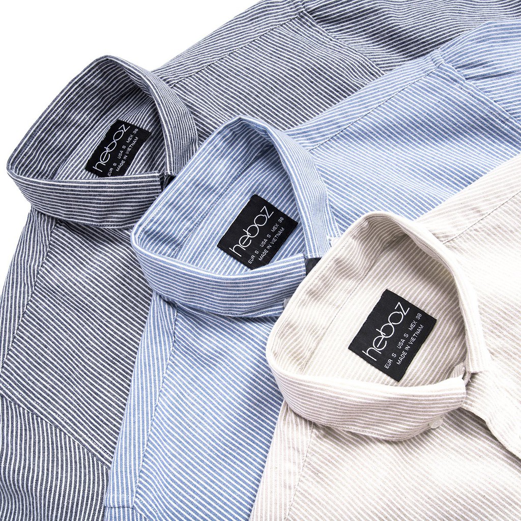 HEBOZ - Sơ mi nam kiểu sọc tăm -  vải linen nhẹ nhàng thoáng mát - có cổ 3 màu - 00000655 | BigBuy360 - bigbuy360.vn