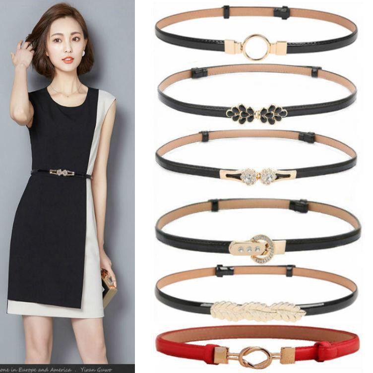 Small black belt, easy to coordinate with simple Korean style dresses for women