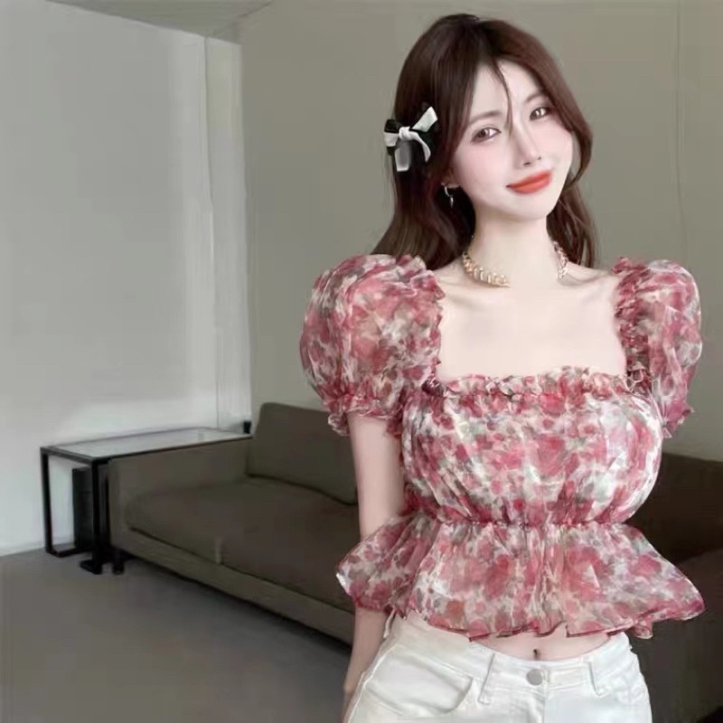 Áo hoa trễ vai tay bồng dáng croptop tiểu thư cực xinh Annawangg AN13 Video tự quay