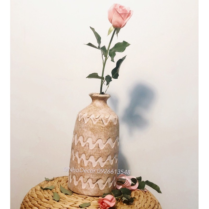 Bình hoa trang trí hoạ tiết giả cổ vintage trang trí phòng khách phong cách Hàn