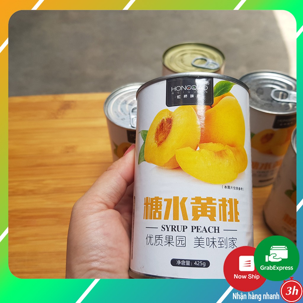 Đào ngâm giòn HONGQUIAO Đào lon Hongquiao hộp 425gr bánh kẹo Cô Nương Béo