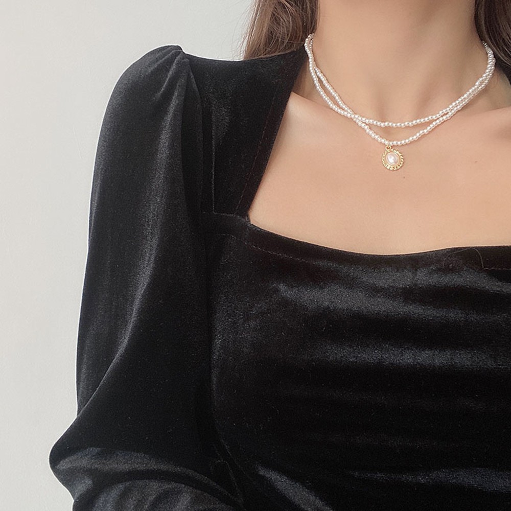 Dây Chuyền Choker Hợp Kim Hai Lớp Kiểu Dáng Thanh Lịch Ngọc Trai Cho Nữ