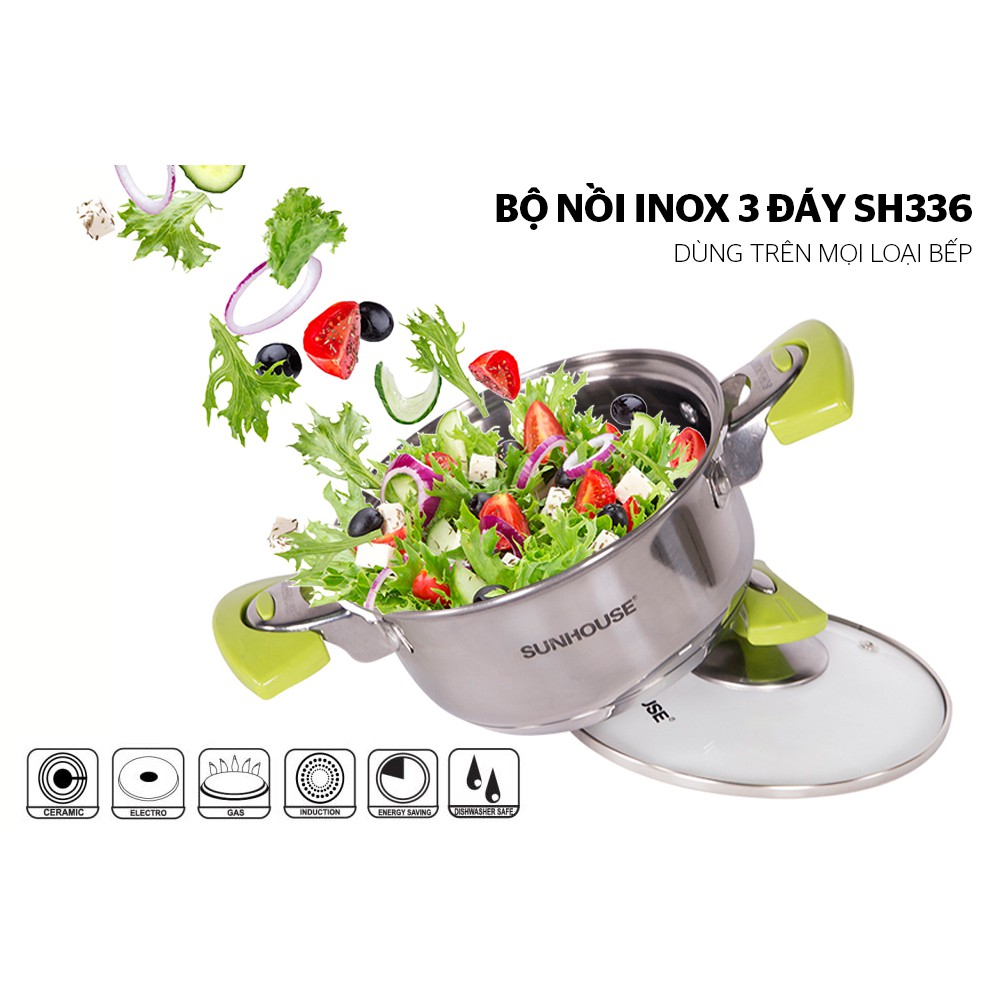 Bộ Nồi Inox Sunhouse SH781 + Tặng 05 móc dính cường lực