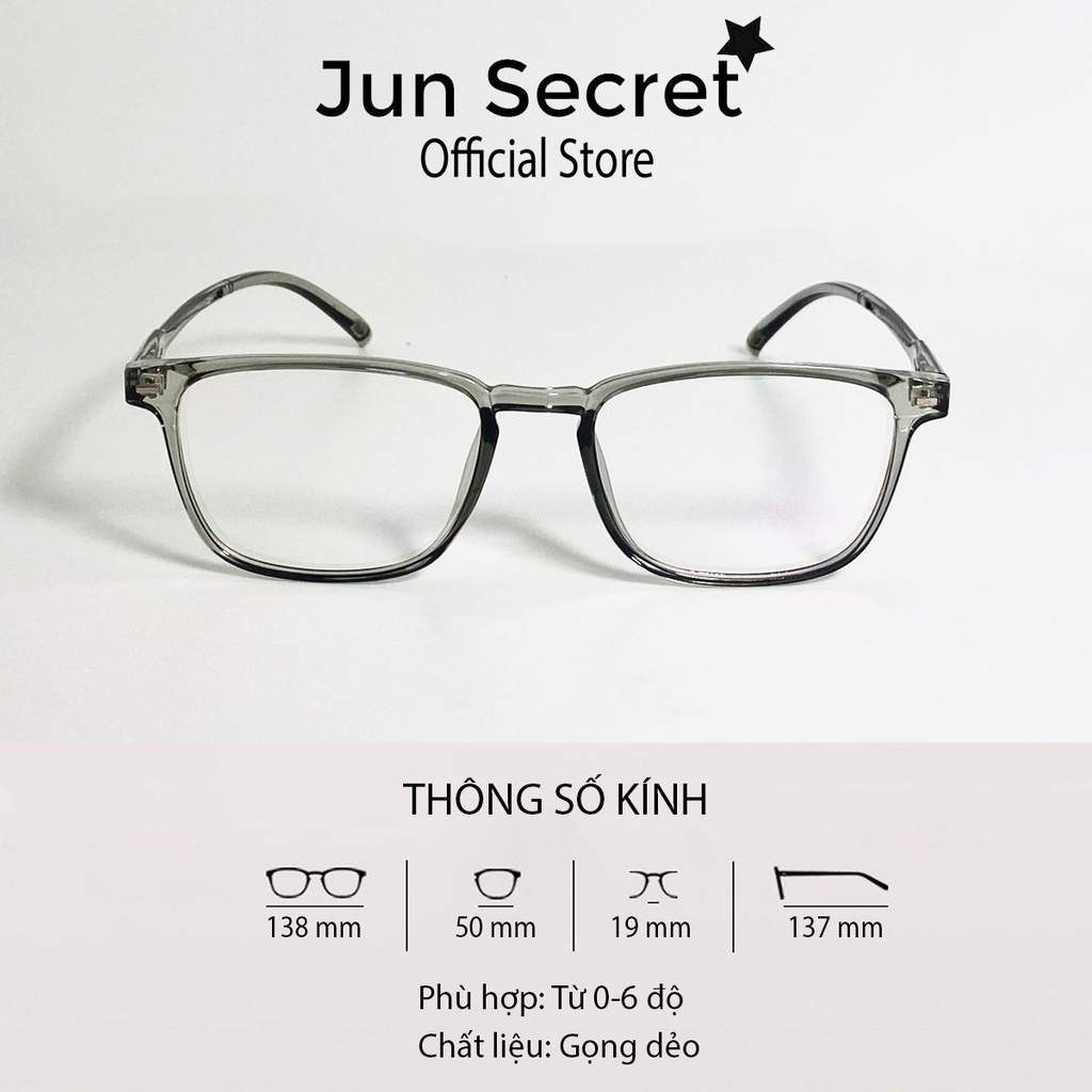 Gọng kính giả cận thời trang Jun Secret chất liệu nhựa dẻo, tròng kính 0 độ chống tia UV dành cho cả nam và nữ JS20A13