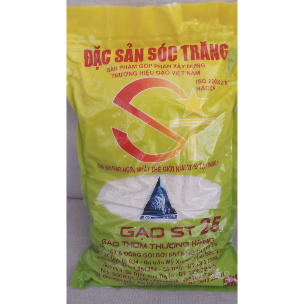 (túi 5kg) Gạo ST25 phát minh của chú Hồ Quang Cua, sản xuất bởi DNTN Hồ Quang Trí (Sóc Trăng) – Gạo ngon nhất thế giới
