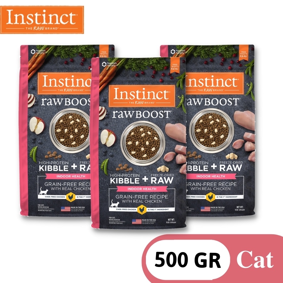 Combo 3 Thức Ăn Cho Mèo Mọi Độ Tuổi Instinct Raw Boost For Indoor Health Túi 500g-Thịt Gà, Cá Hồi