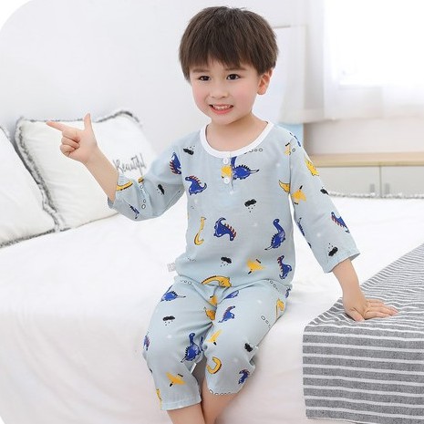 Bộ Đồ Ngủ Vải Cotton Lụa Thời Trang Mùa Hè Cho Bé