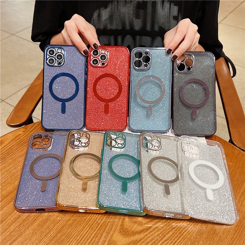 Ốp Điện Thoại TPU Mềm Trong Suốt Mạ Điện Từ Tính Cho IPhone 13 12 11 PRO MAX 13MINI 12MINI 7 8 Plus