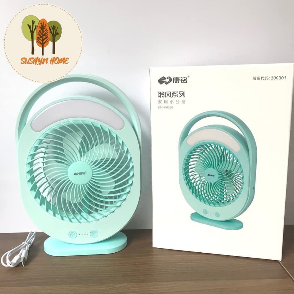 QUẠT SẠC TÍCH ĐIỆN CÓ ĐÈN LED KM - F0336 ( BÁN BUÔN GIẤY GẤU TRÚC )
