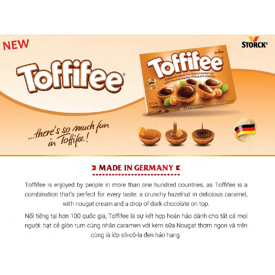 Kẹo Caramel Mềm Phủ Socola Nhân Hạt Dẻ Toffifee 125g, 400g