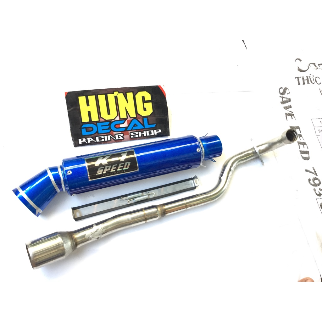 Pô k1 SUPPER XANH full cổ inox thẳng găn cho nhiều loại xe