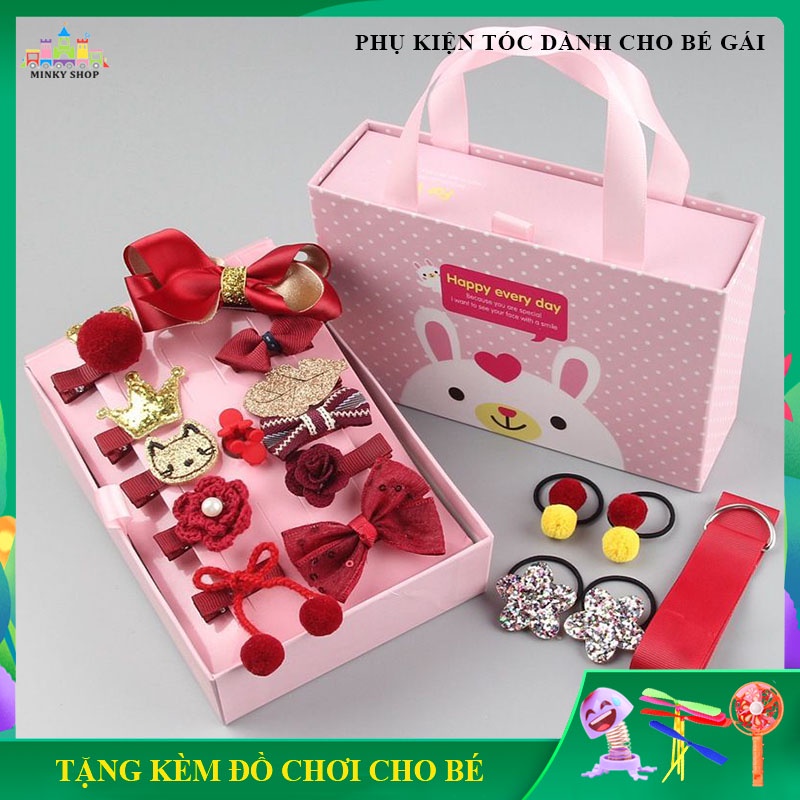 [Sale Sốc] Hộp quà dây buộc tóc, nơ buộc kẹp tóc, 18 phụ kiện cho bé gái, tóc xinh xắn dễ thương phong cách hàn quốc