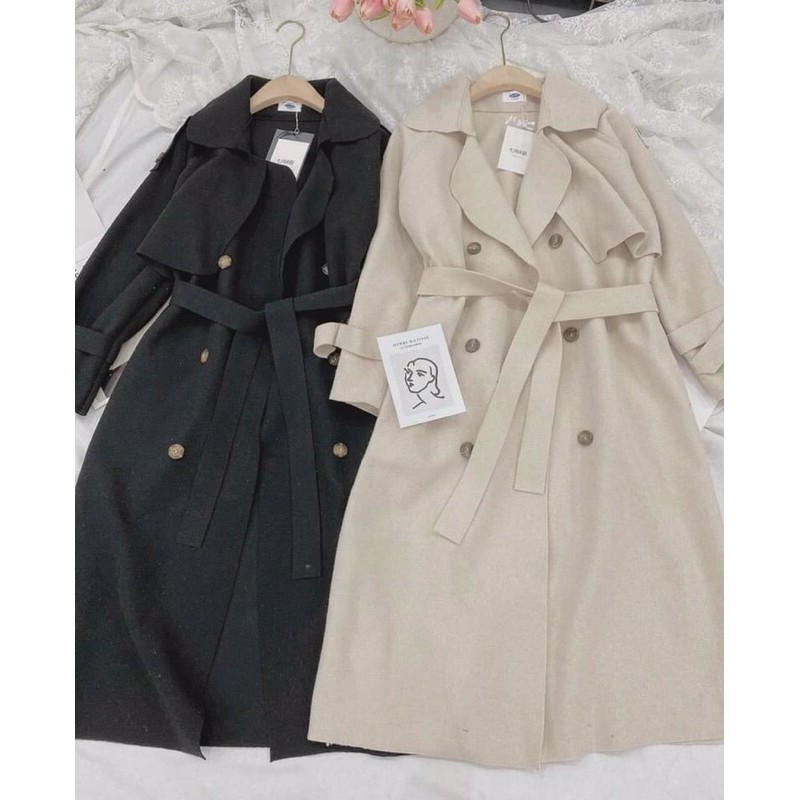 Áo Dạ Mangto đai dáng dài 1m1, túi sườn_Full 4 màu ảnh thật, da len dầy dặn