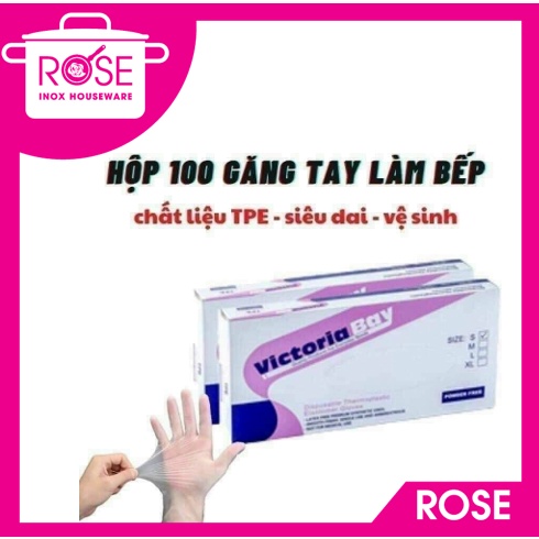 Hộp 100 Găng tay cao su VictoriaBay làm bếp vệ sinh siêu dai chất liệu TPE không mùi