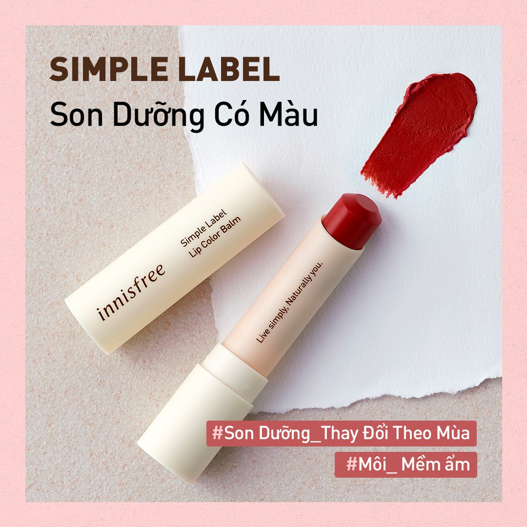 Son dưỡng môi có màu innisfree Simple label Lip Color Balm 3.2g | BigBuy360 - bigbuy360.vn
