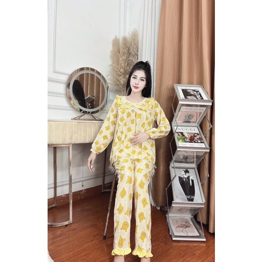 Đồ bộ bà bầu dài tay thu đông chất đũi mặc nhà kéo khoá con ti