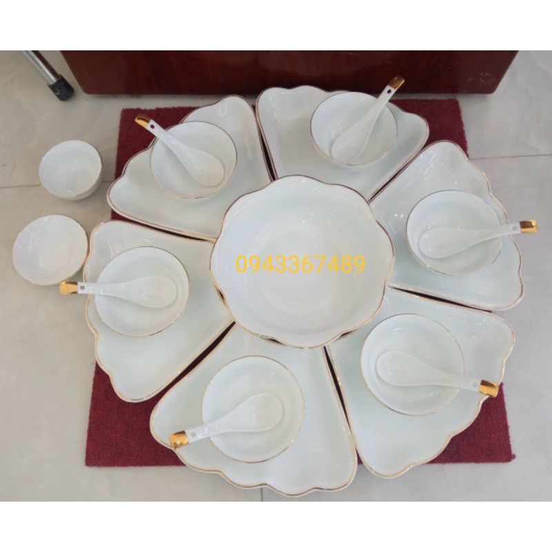 Bộ bát đĩa hoa mặt trời viền vàng. Hàng sứ Bát Tràng.ĐK46cm