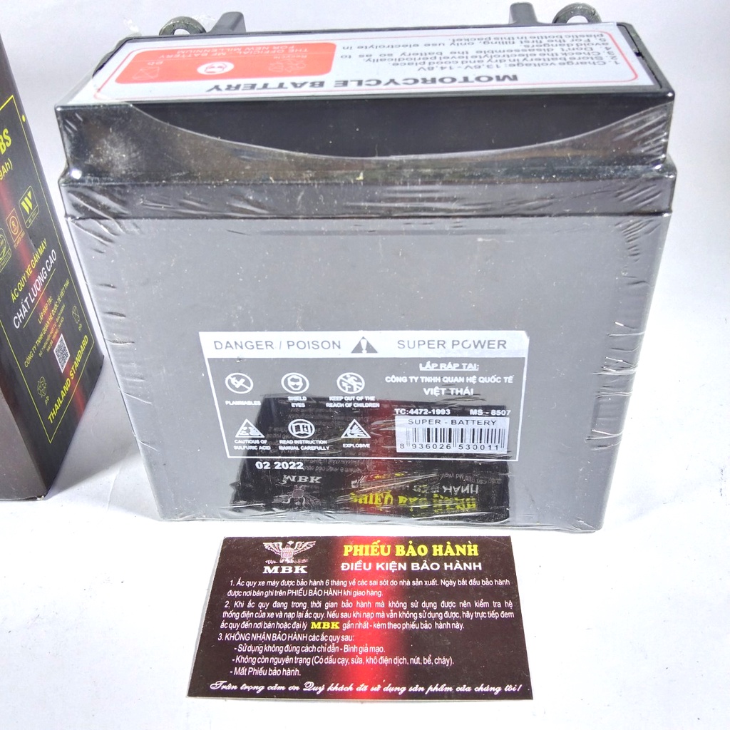 Bình ắc quy khô xe máy THAILAND  MBK 12V-9Ah mã 12N9L-BS kích thước 135x75x130mm bảo hành 12 tháng