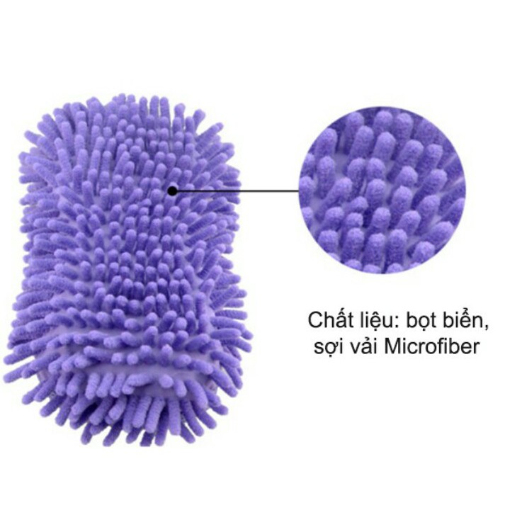 Găng tay rửa xe ô tô chất liệu bọt biển sợi vải Microfiber to và dày
