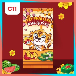 Combo Bao Lì Xì Màu Đỏ Đẹp Tết 2022 Hoạt Hình Con Cọp Cute Dễ Thương Thần Tài Tiền Đô Độc Lạ Giá Sỉ Rẻ Giấy 150 Cứng Cáp