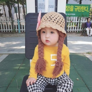 Mũ hè giả tóc cho bé gái