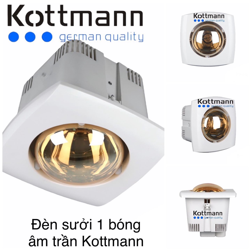 Đèn sưởi nhà tắm 1 bóng âm trần Kottmann K1 - 20 x 20 cm