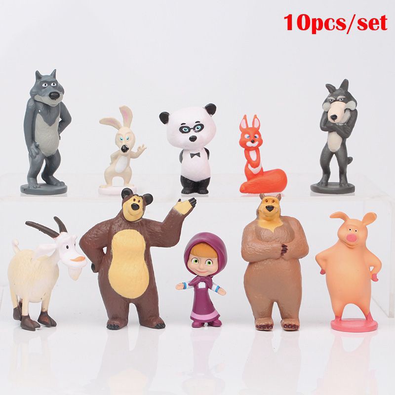 Bộ 10 mô hình đồ chơi hình nhân vật Cô bé Masha và chú Gấu xiếc dễ thương dùng cho trang trí mặt bánh