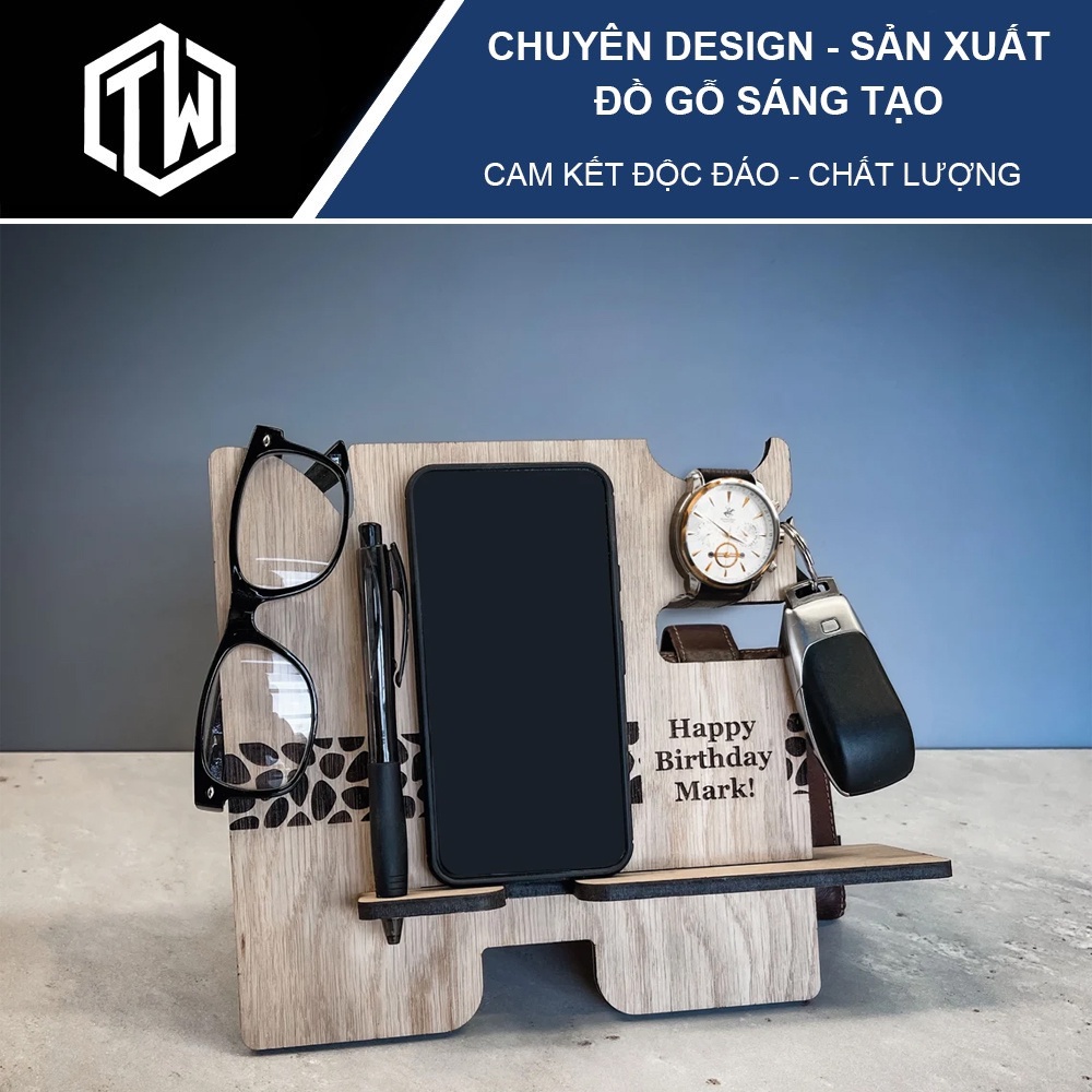 Giá đỡ điện thoại bằng gỗ đa năng TiTi Wood TH04 kiêm giá đỡ đồng hồ, ví, bút kinh cao cấp