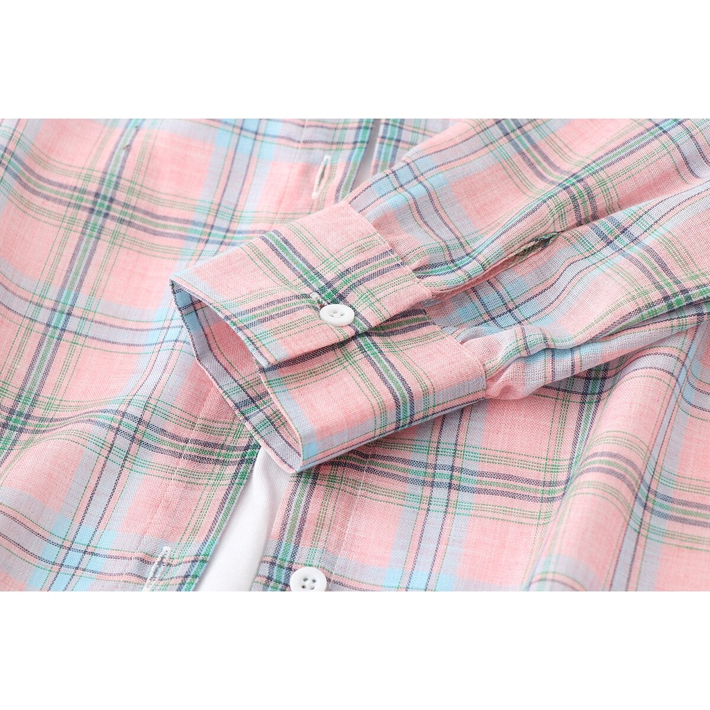 Áo Sơ Mi SixSisters Chất Liệu Cotton Kẻ Sọc Ca Rô Tay Áo Dài Thời Trang Cho Nữ