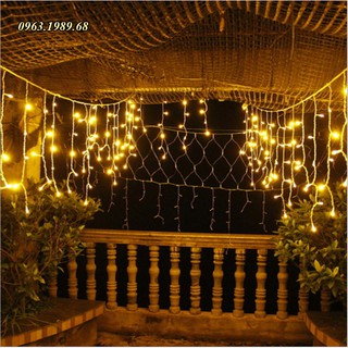 Đèn rèm trang trí, đèn mành mưa rơi sợi ngắn, màu vàng ấm