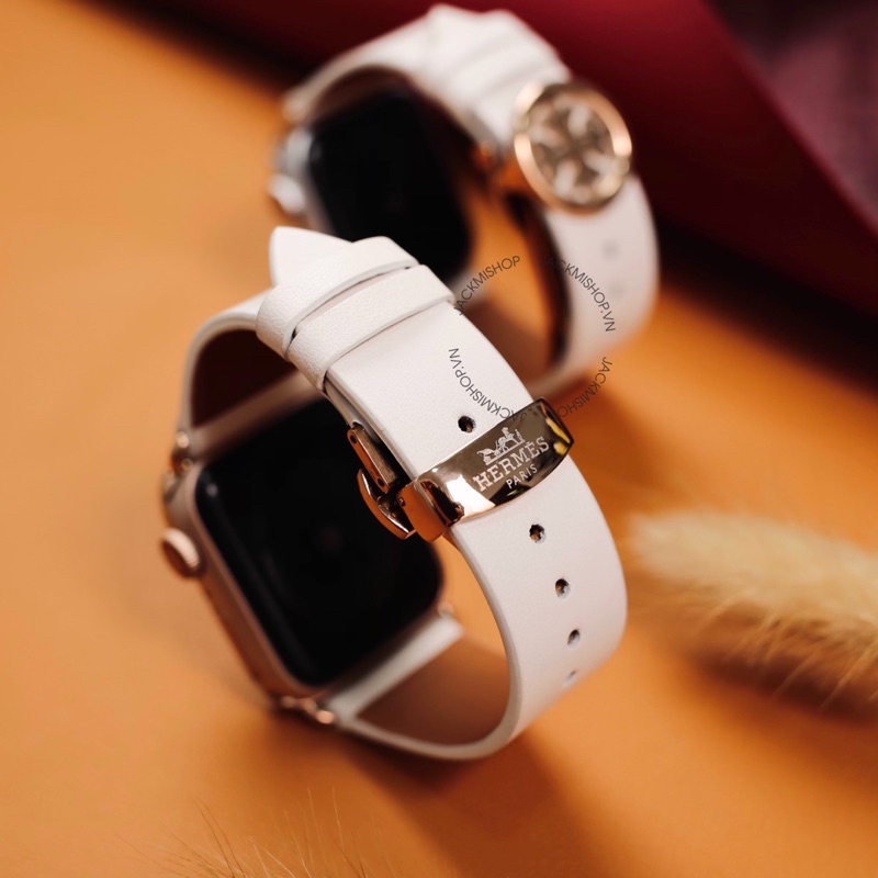 [BẢO HÀNH 1 NĂM] Dây Da BÊ SWIFT may tay thủ công màu Vanilla khóa Bướm cho Apple Watch series 1/2/3/4/5/6/7