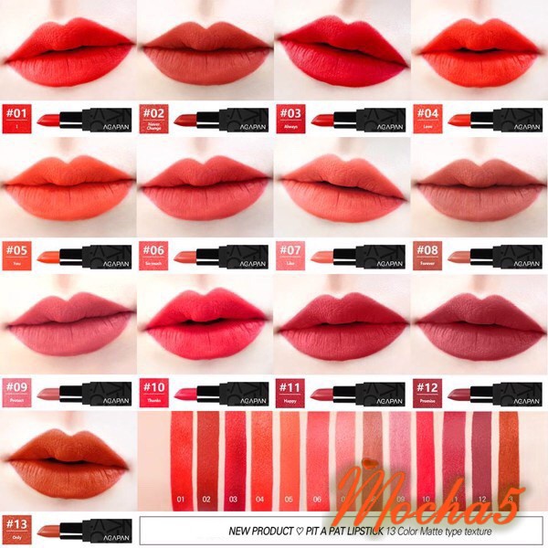 Son thỏi lì Agapan Pit A Pat Matte Lipstick 01-13 đủ màu lên chuẩn màu và mịn môi