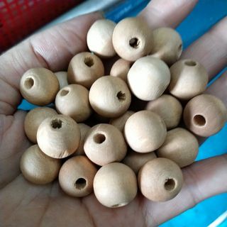 Gói 12viên hạt gỗ mộc 14mm có lỗ xỏ màu nâu
