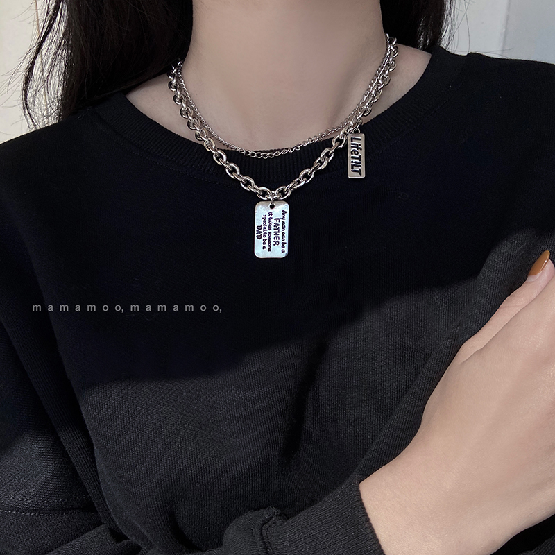 vòng cổ Thép Titan Mặt Khắc Chữ Phong Cách Hiphop Cá Tính