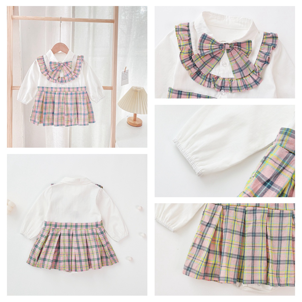 Áo liền quần Sanlutoz cotton tay dài họa tiết kẻ sọc dễ thương thời trang dành cho bé gái