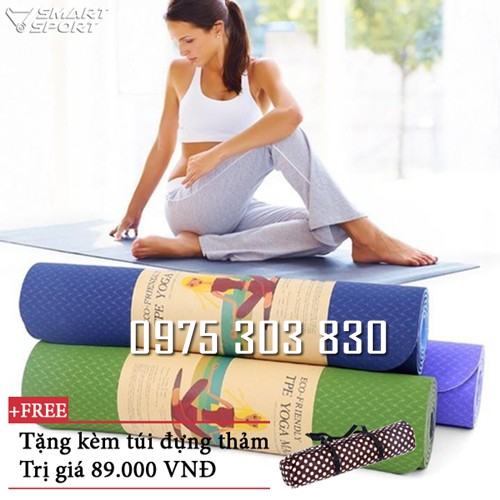 Thảm tập yoga 2 lớp cao su cao cấp 8mm tặng túi đựng thảm loại đẹp